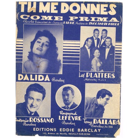 PARTITION DE DALIDA - TU ME DONNES (COME PRIMA)