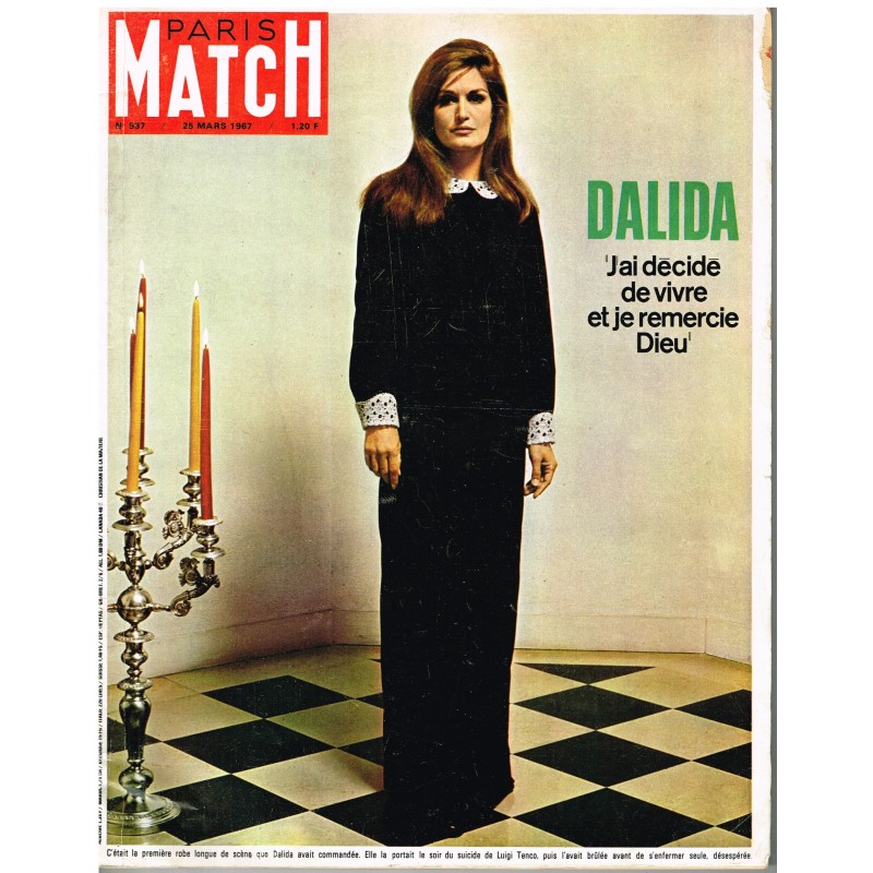 PARIS MATCH N° 937 MARS 1967 - DALIDA : J'AI DECIDE DE VIVRE ET JE REMERCIE DIEU