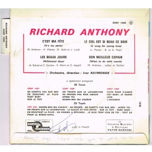 DISQUE 45 TOURS - BIEM - RICHARD ANTHONY - LES BEAUX JOURS