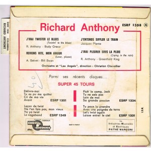 DISQUE 45 TOURS 17 cm EP - BIEM - RICHARD ANTHONY - J'IRAI TWISTER LE BLUES