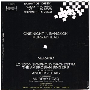 DISQUE 45 TOURS  MURRAY HEAD - ONE NIGHT IN BANGKOK : VERSION ORIGINALE