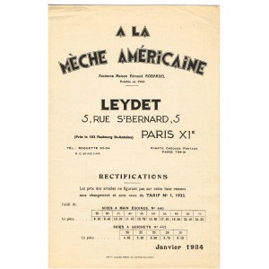 CATALOGUE D'OUTILLAGE ET TARIFS - A LA MECHE AMERICAINE - LEYDET - AOUT 1932