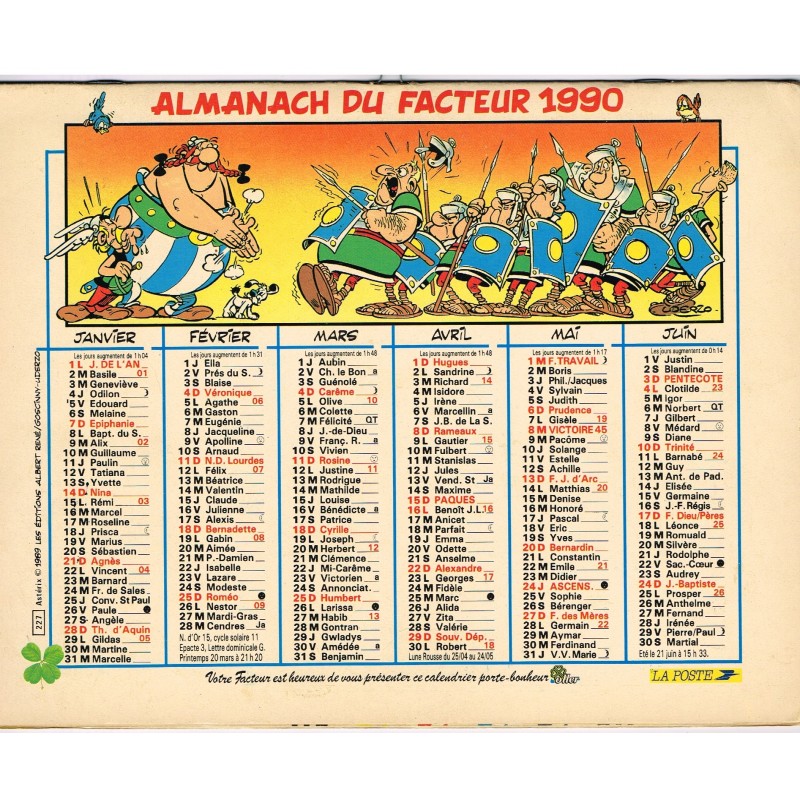 CALENDRIER ALMANACH DU FACTEUR 1990 - ASTERIX