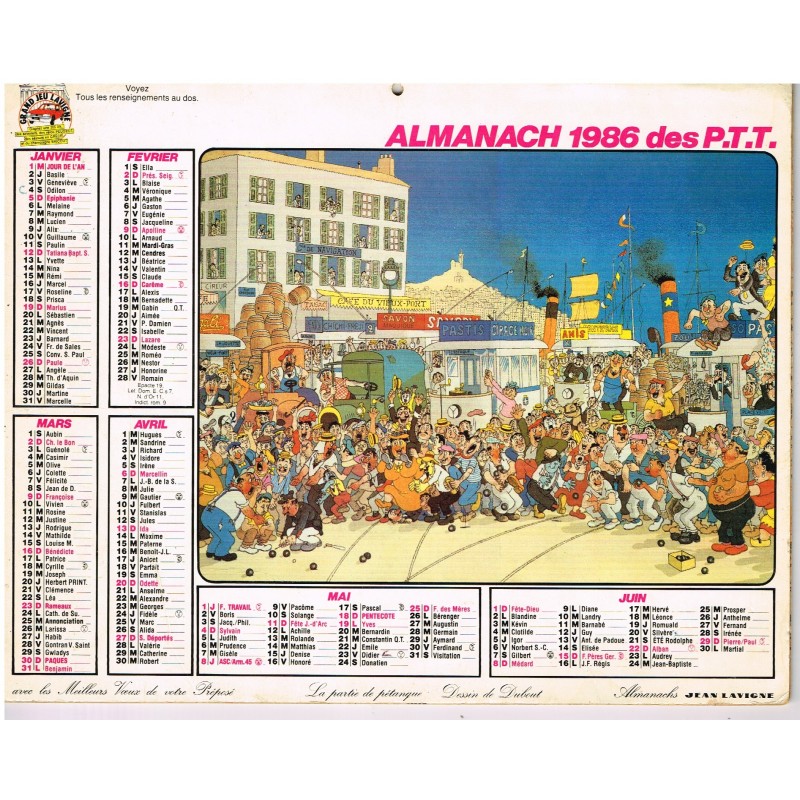 CALENDRIER ALMANACH DU FACTEUR 1986 - DUBOUT