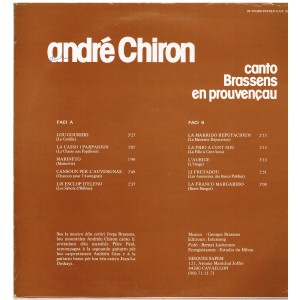 DISQUE 33 TOURS ANDRE CHIRON - CANTO BRASSENS EN PROVENCAU