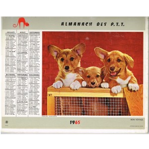 CALENDRIER ALMANACH DES PTT 1965 - CHATONS ET CHIOTS