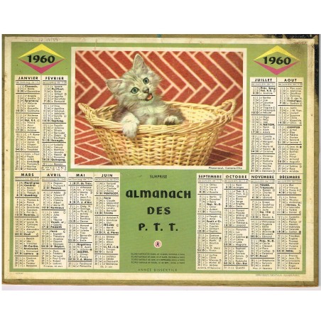 CALENDRIER ALMANACH DES PTT 1960 - SURPRISE