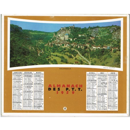 CALENDRIER ALMANACH DES PTT 1959 - ROCAMADOUR ET GERARDMER