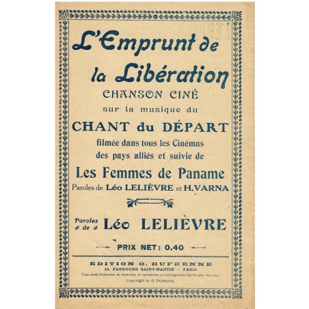 PARTITION - L'EMPRUNT DE LA LIBERATION - CHANSON CINE
