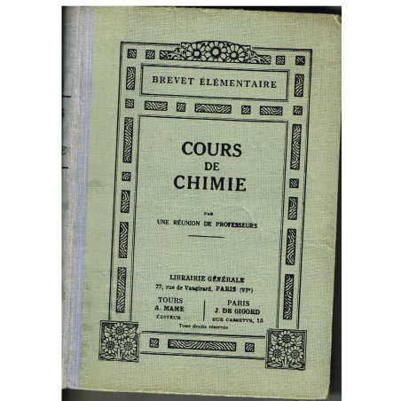 LIVRE SCOLAIRE - COURS DE CHIMIE PAR UNE REUNION DE PROFESSEURS