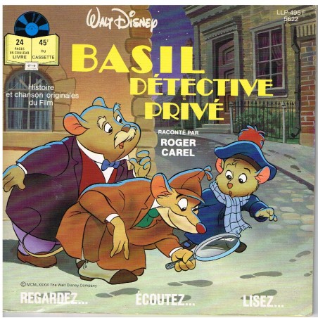 LIVRE-DISQUE 45 TOURS  - BASIL DETECTIVE PRIVE  - WALT DISNEY