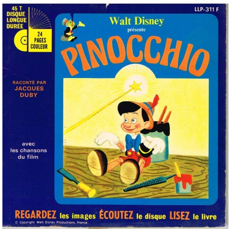 LIVRE-DISQUE 45 TOURS PINOCCHIO - WALT DISNEY