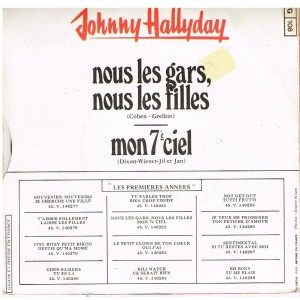 DISQUE 45 TOURS 17 cm N° 6 - JOHNNY HALLYDAY - NOUS LES GARS, NOUS LES FILLES - MON 7ème CIEL