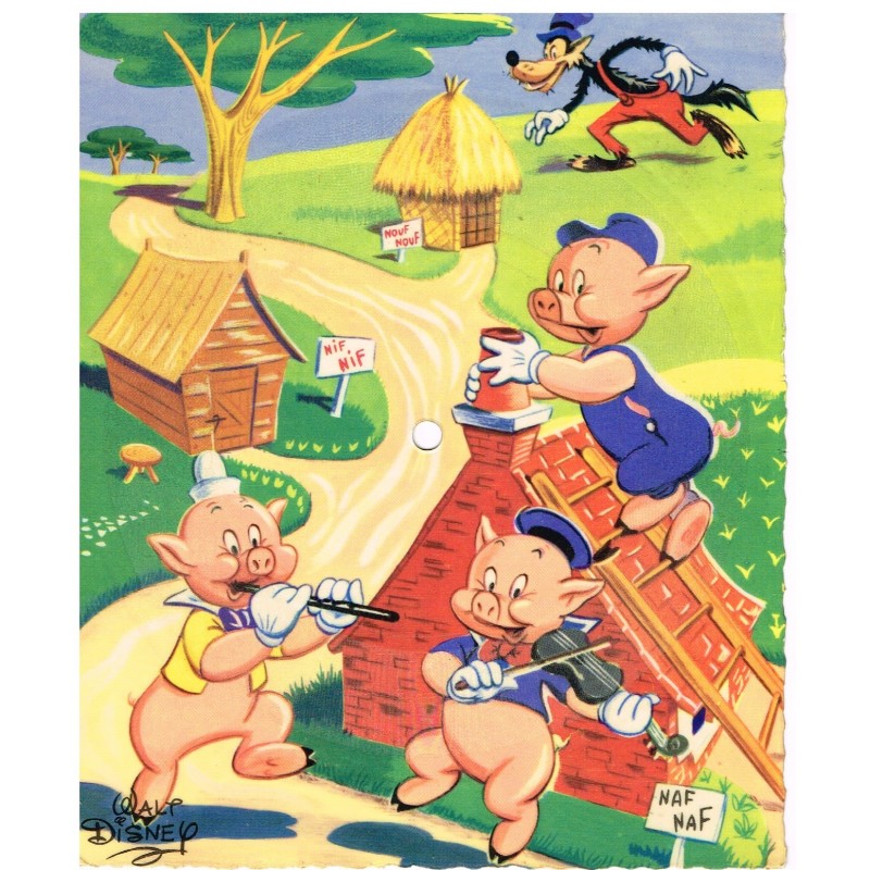 CARTE-DISQUE 45 TOURS BIEM - LES TROIS PETITS COCHONS