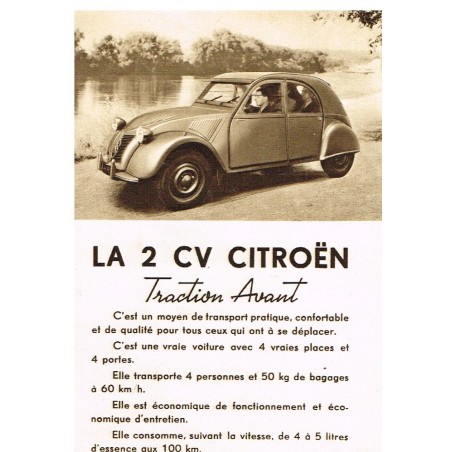 PUBLICITE : LA 2 CV CITROËN TRACTION AVANT - 1948