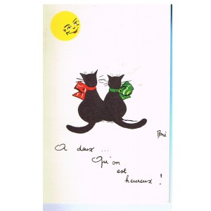 CARTE POSTALE CHATS NOIRS "A DEUX... QU'ON EST HEUREUX !" - SIGNEE RENE