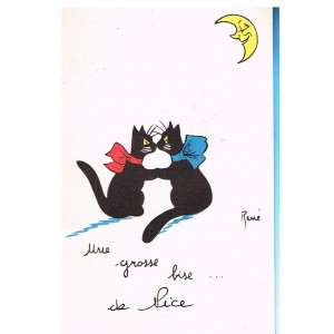 CARTE POSTALE CHAT NOIR "UNE GROSSE BISE... DE NICE" - SIGNEE RENE