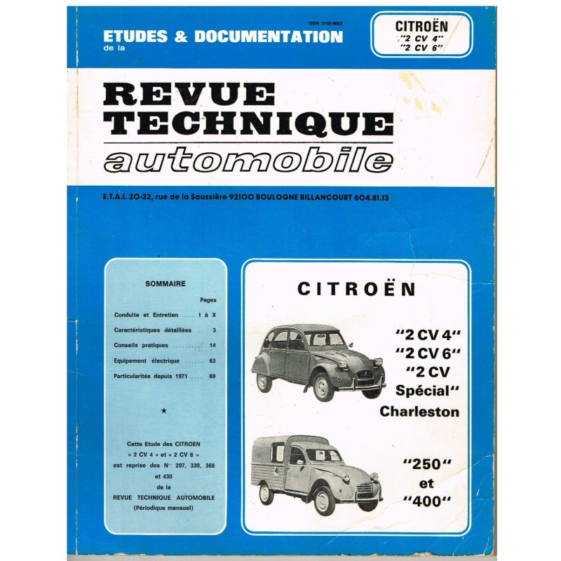 REVUE TECHNIQUE AUTOMOBILE ETUDES ET DOCUMENTATION - CITROEN "2 CV 4", "2 CV 6"