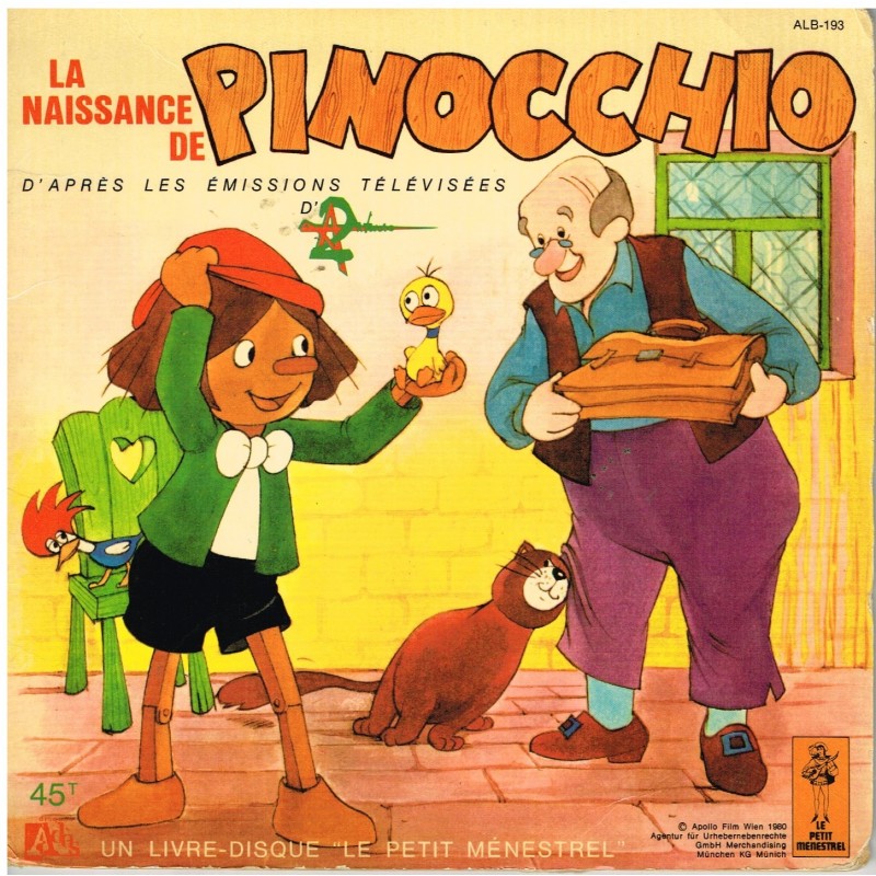 LIVRE-DISQUE 45 TOURS LA NAISSANCE DE PINOCCHIO