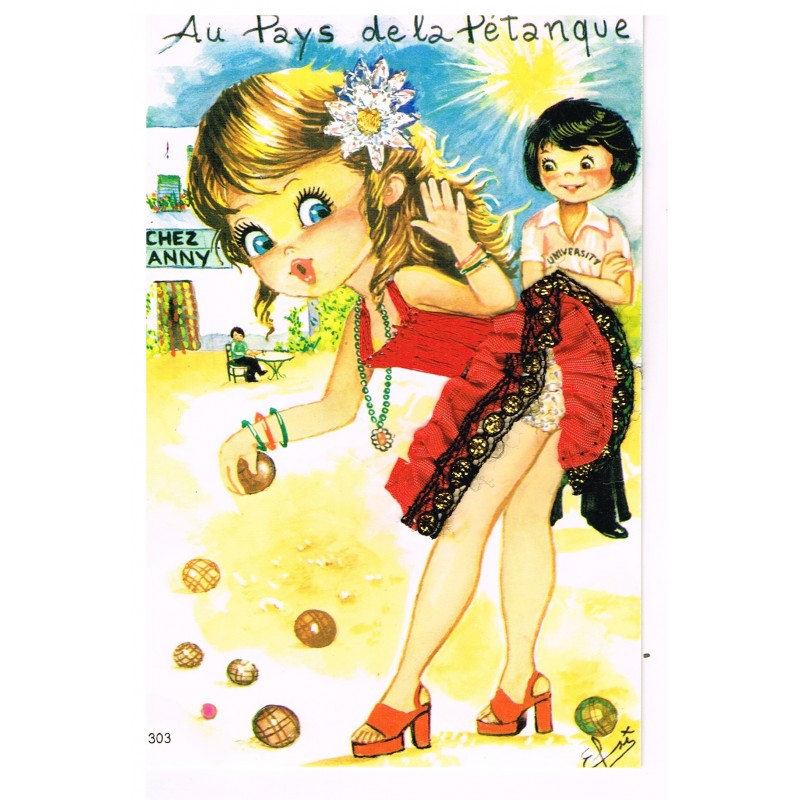 CARTE POSTALE BRODEE HABILLEE - AU PAYS DE LA PETANQUE