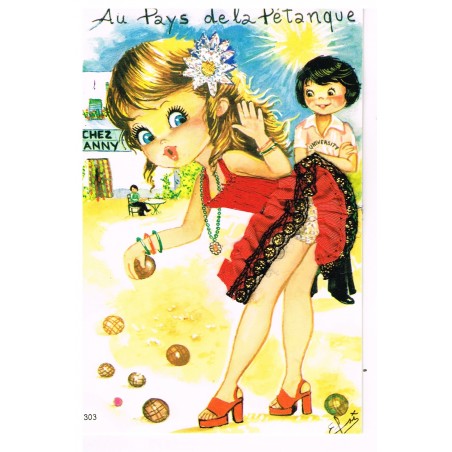 CARTE POSTALE BRODEE HABILLEE - AU PAYS DE LA PETANQUE
