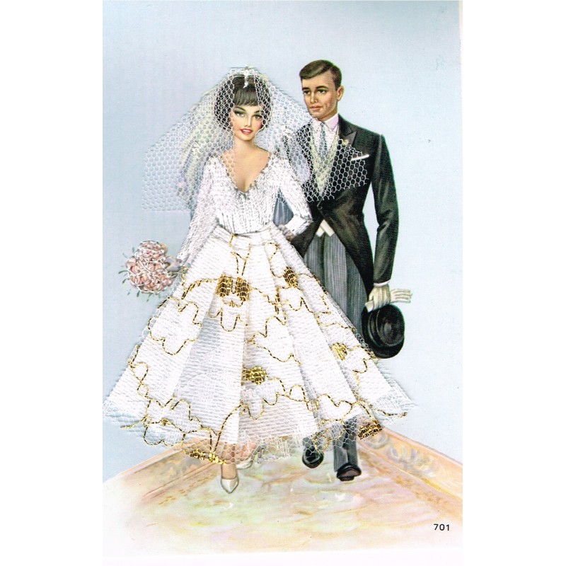 CARTE POSTALE BRODEE HABILLEE - MARIAGE