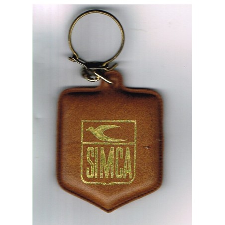 PORTE CLES SIMCA CUIR MARRON AVEC LOGO DORE ET HIRONDELLE