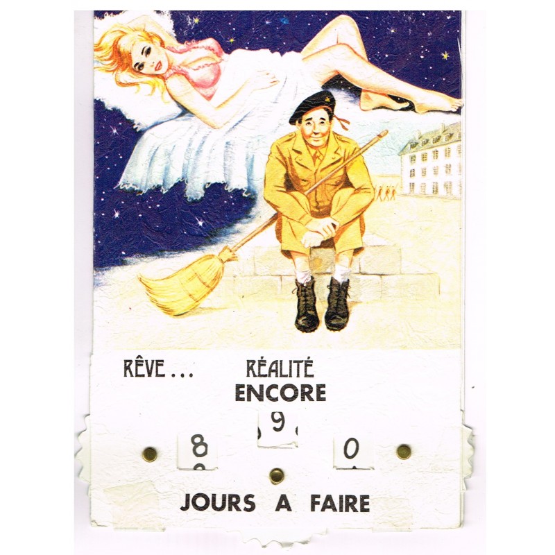 CARTE POSTALE A SYSTEME TROIS DISQUES - REVES...  REALITE - SOLDAT AVEC SON BALAI