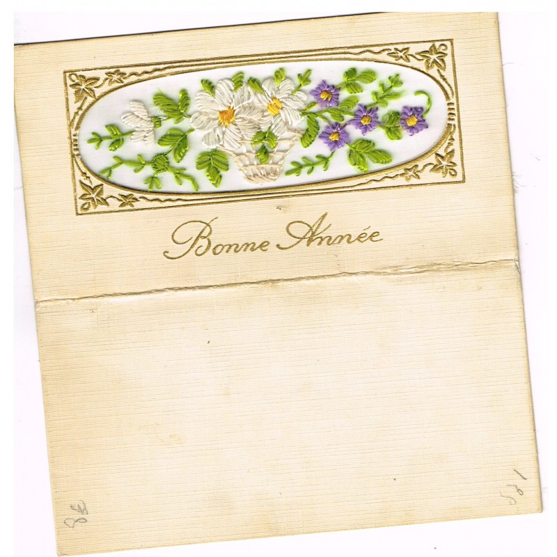 CARTE POSTALE ANCIENNE BRODEE DE FLEURS