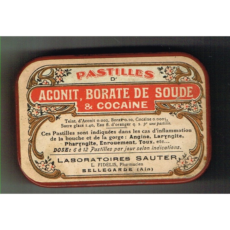 BOITE DE PASTILLES D'ACONIT, BORATE DE SOUDE ET COCAÏNE