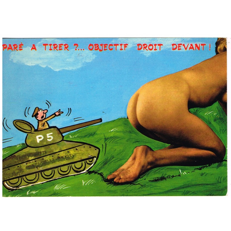 CARTE POSTALE HUMOUR SEXY PARE A TIRER ? ... OBJECTIF DROIT DEVANT !