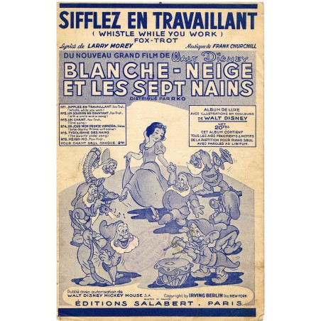 6 PARTITIONS DU FILM DE WALT DISNEY 1938 BLANCHE NEIGE ET LES SEPT NAINS