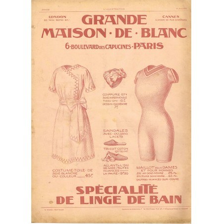 PUBLICITE ANCIENNE DE 1912 GRANDE MAISON DE BLANC - SPECIALITE DE LINGE DE BAIN