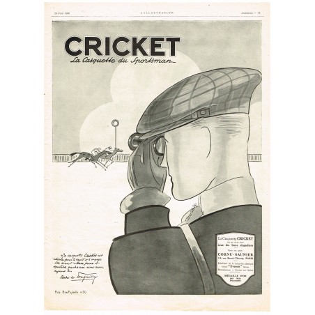 PUBLICITE ANCIENNE DE 1926 CRICKET LA CASQUETTE DU SPORTSMAN