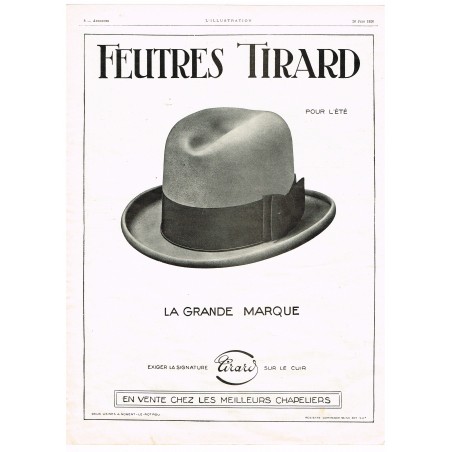 PUBLICITE ANCIENNE DE 1926 CHAPEAU - FEUTRES TIRARD