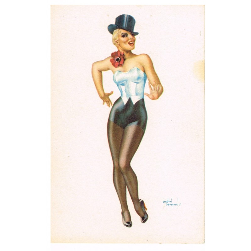 CARTE POSTALE PIN-UP AU CHAPEAU NOIR - ANDRE BERMOND