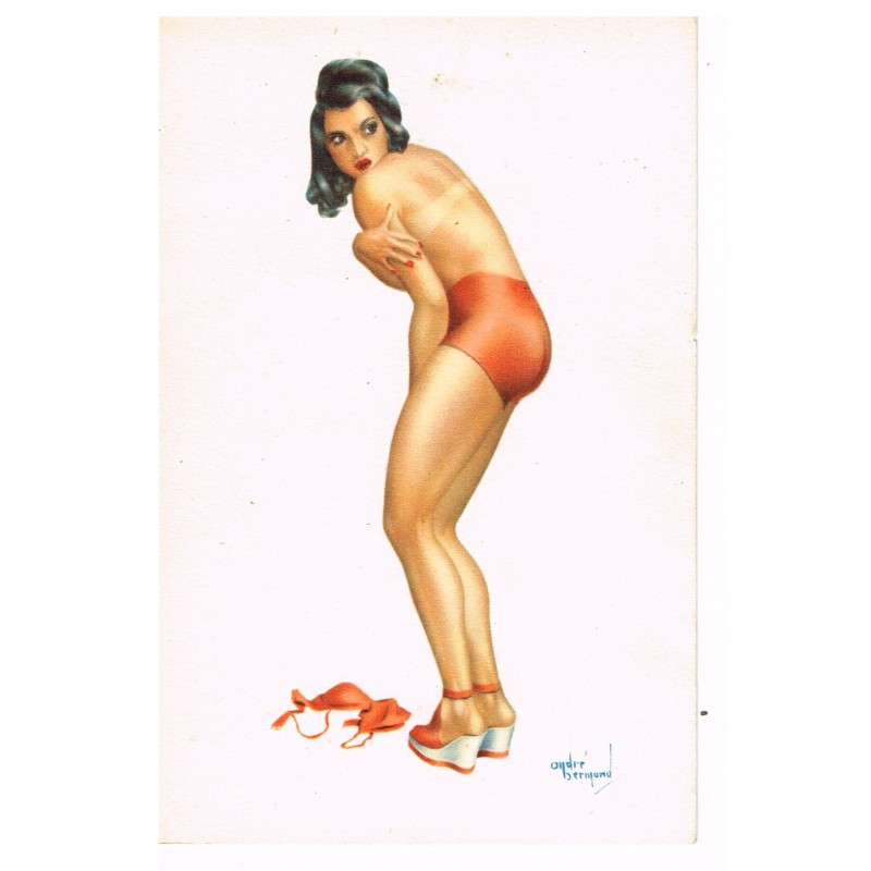 CARTE POSTALE PIN-UP "SANS LE HAUT !" - ANDRE BERMOND