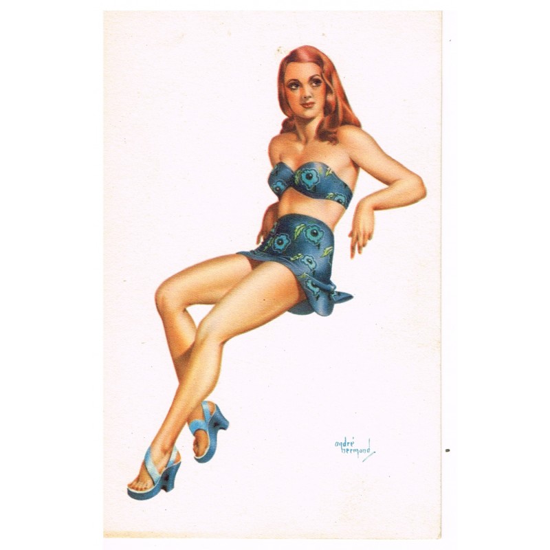 CARTE POSTALE PIN-UP AVEC JUPETTE - ANDRE BERMOND