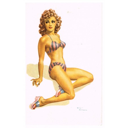 CARTE POSTALE PIN-UP EN MAILLOT ROSE ET GRIS - ANDRE BERMOND