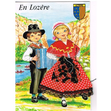 CARTE POSTALE BRODEE-HABILLEE - EN LOZERE signée GARCIA
