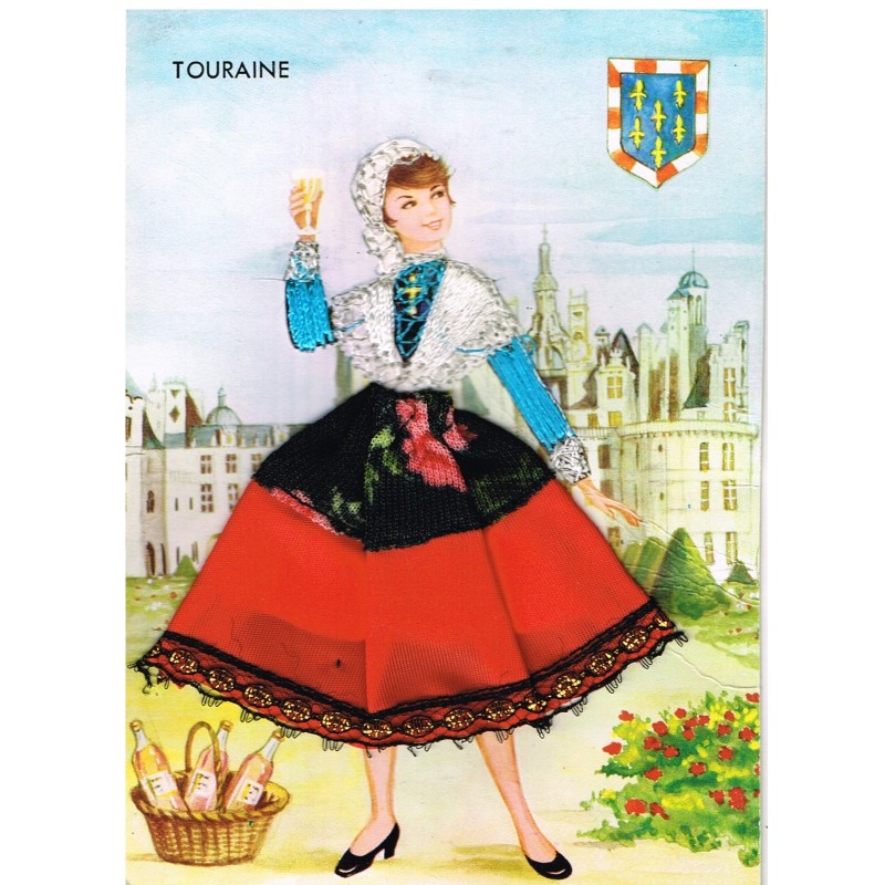 CARTE POSTALE BRODEE-HABILLEE -TOURAINE