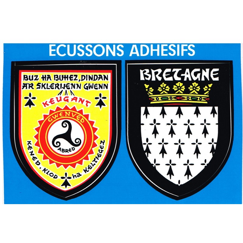CARTE POSTALE DEUX ECUSSONS ADHESIFS - "LE TRISKEL" et BRETAGNE
