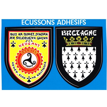 CARTE POSTALE DEUX ECUSSONS ADHESIFS - "LE TRISKEL" et BRETAGNE