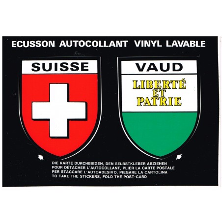 CARTE POSTALE DEUX ECUSSONS AUTOCOLLANTS - SUISSE et VAUD