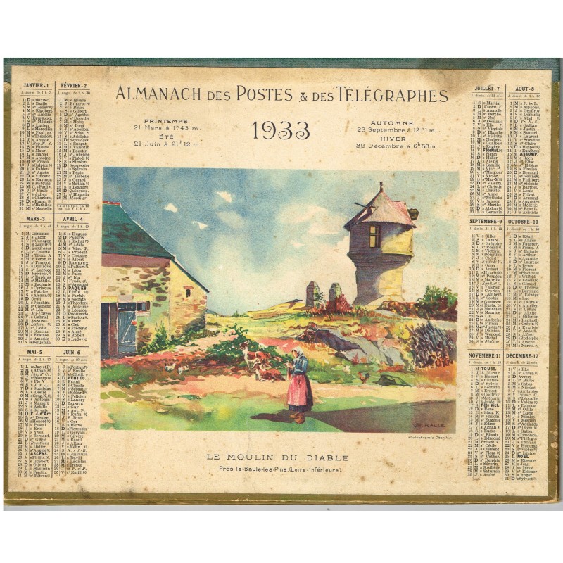 CALENDRIER ALMANACH DES POSTES ET DES TELEGRAPHES 1933 - LE MOULIN DU DIABLE