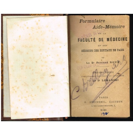 LIVRE MEDICAL : FORMULAIRE AIDE-MEMOIRE DE LA FACULTE DE MEDECINE