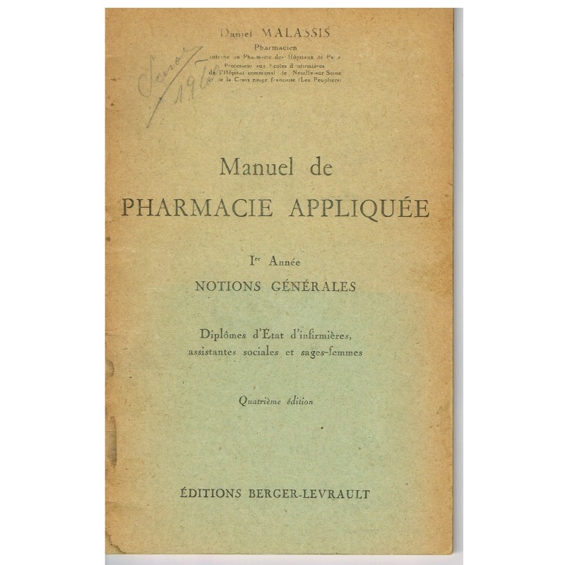 FASCICULE - MANUEL DE PHARMACIE APPLIQUEE 
