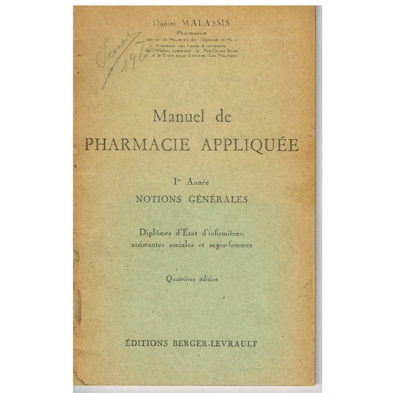 FASCICULE - MANUEL DE PHARMACIE APPLIQUEE 