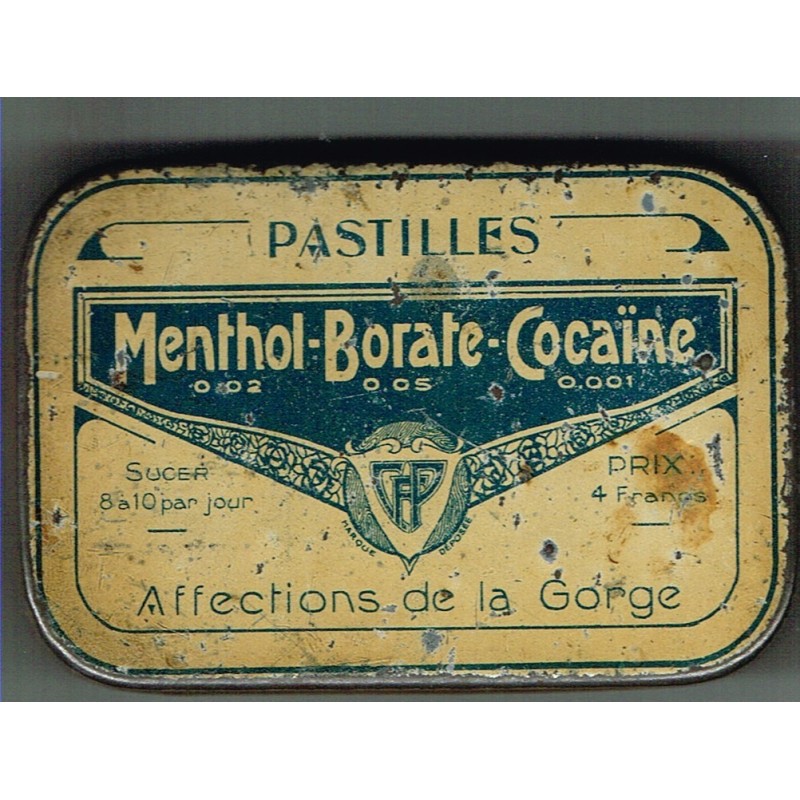 BOITE ANCIENNE EN METAL PASTILLES MENTHOL-BORATE-COCAINE