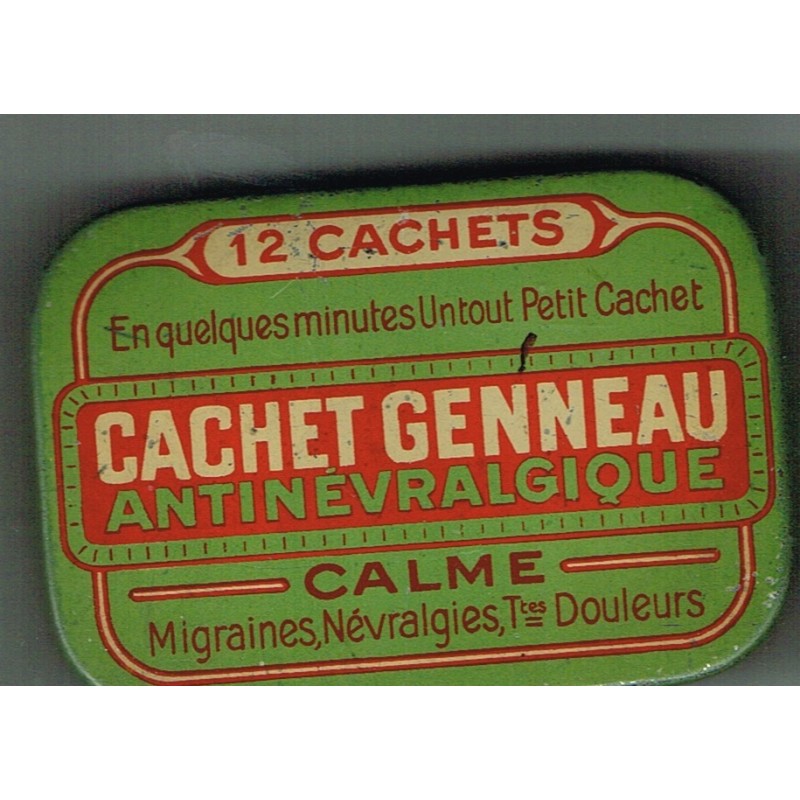 BOITE ANCIENNE EN METAL CACHETS GENNEAU - ANTINEVRALGIQUE